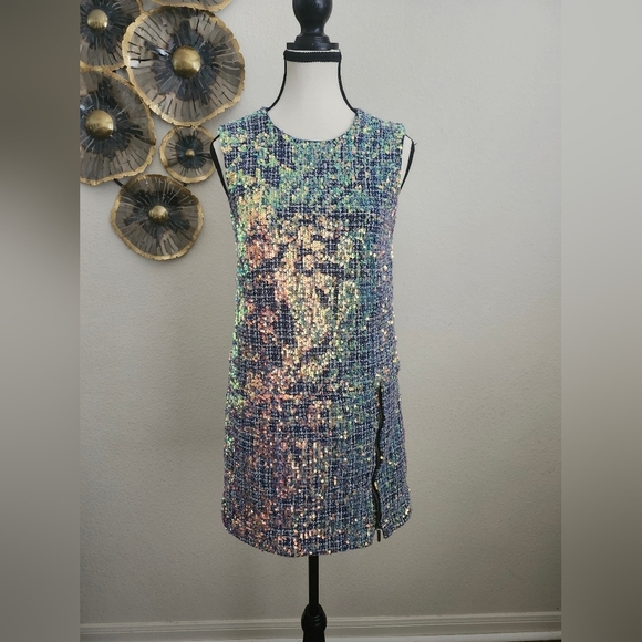 Nicole Miller Collection Sequin Tweed Shift Dress Sz 2 - Picture 1 of 14